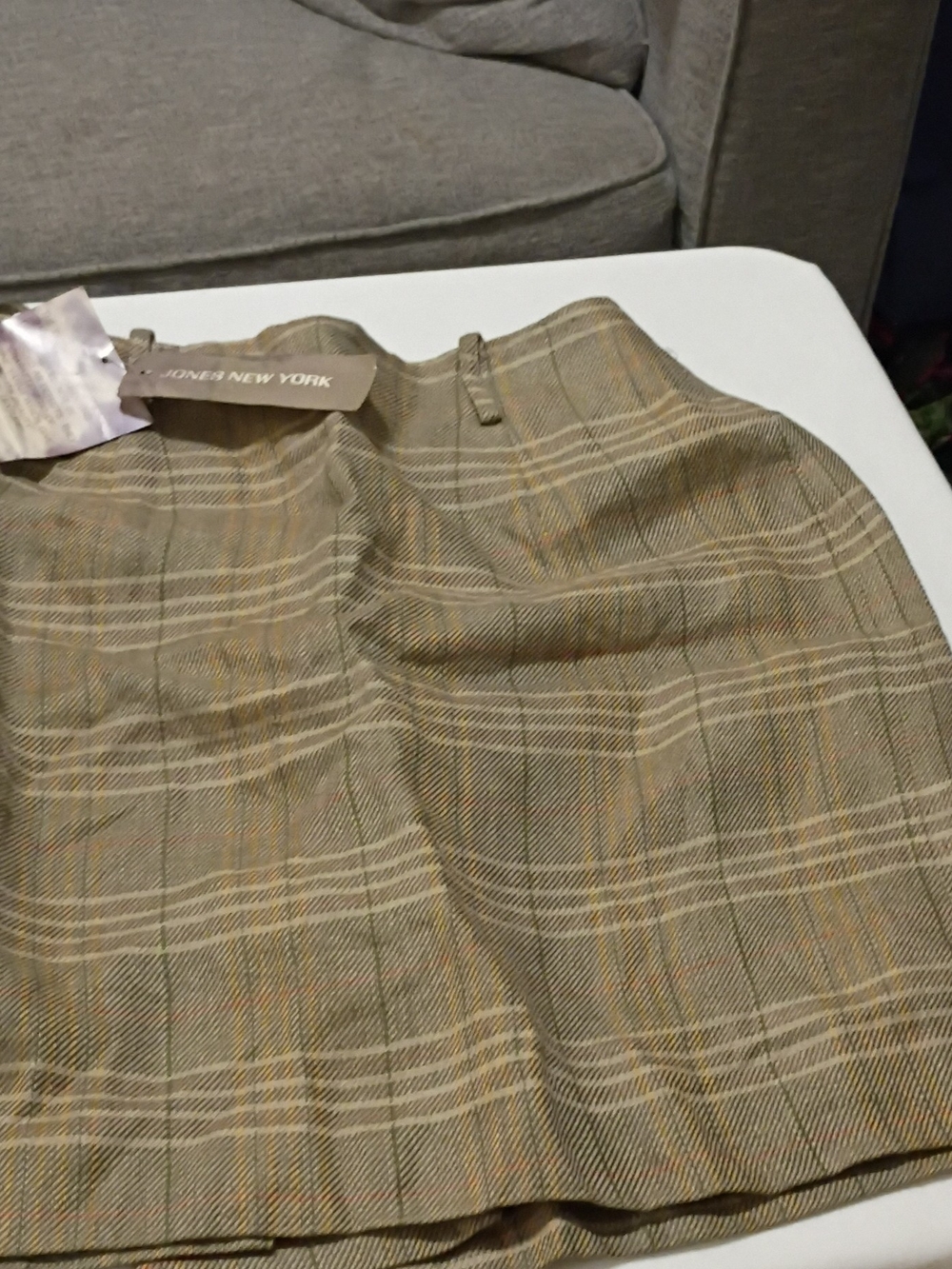 Jones New York Plaid Mini Skirt in Beige and Mustard Accents - Picture 2 of 5